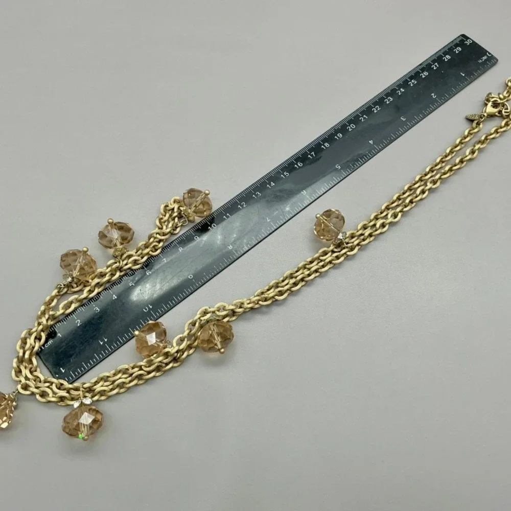 Necklace Womens Gold Tone Crystal Station Textured Link Chain Jewelry 30 Inches
